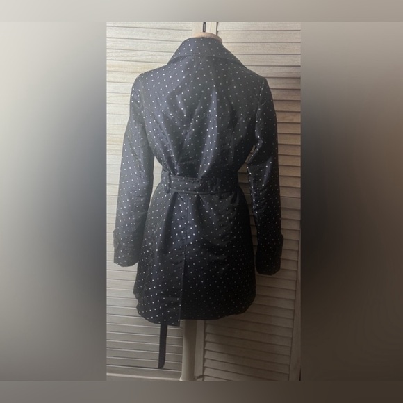 Banana Republic Navy Polka Dot Trench Coat Small Great Condition Preppy Classic - Picture 6 of 11